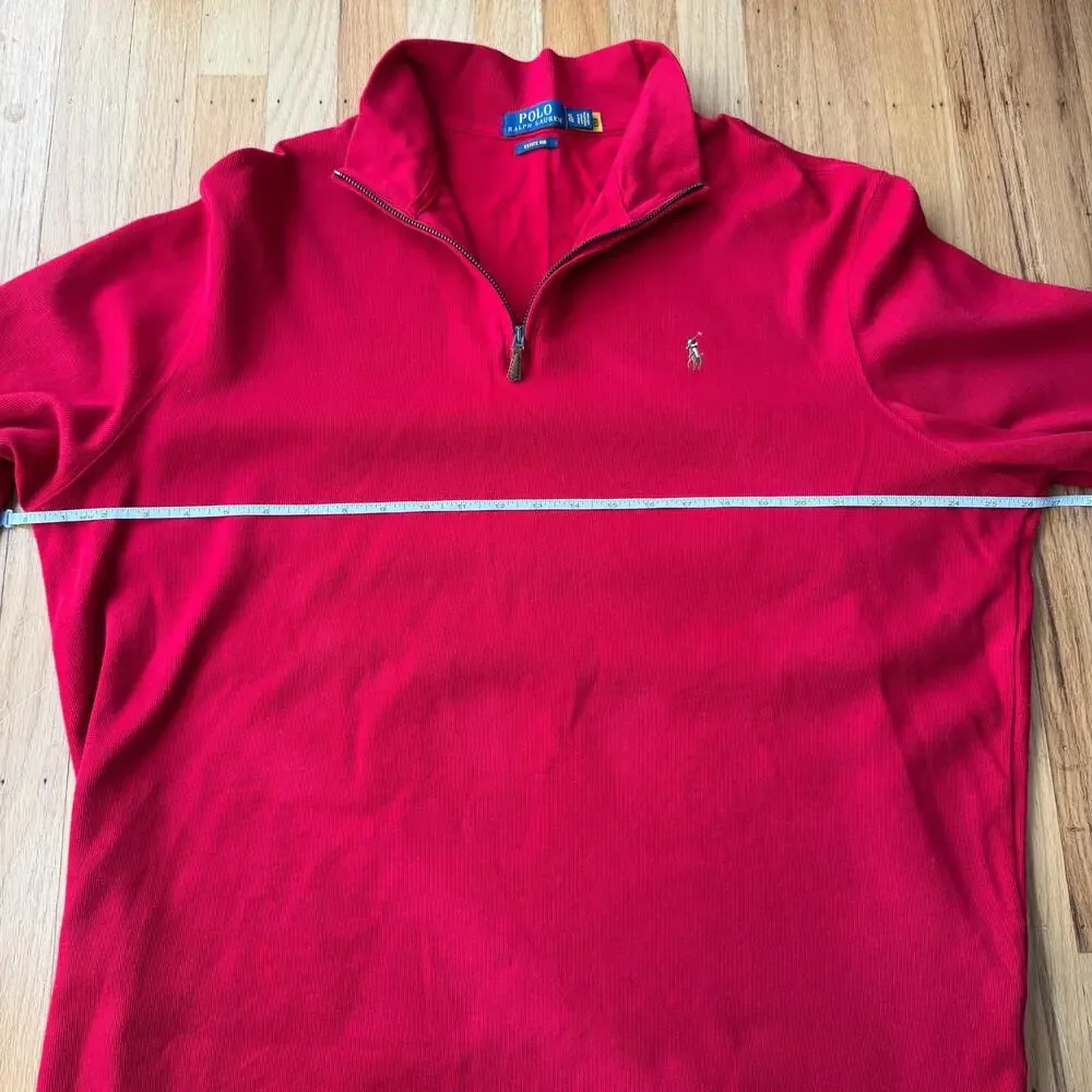 Polo Ralph Lauren Men's Red Estate Rib 1/4 Zip Cotton Sweater Size XL Preppy